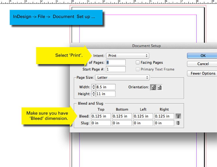 <h4>2</h4><h3>Add bleed to page size and save your settings</h4>